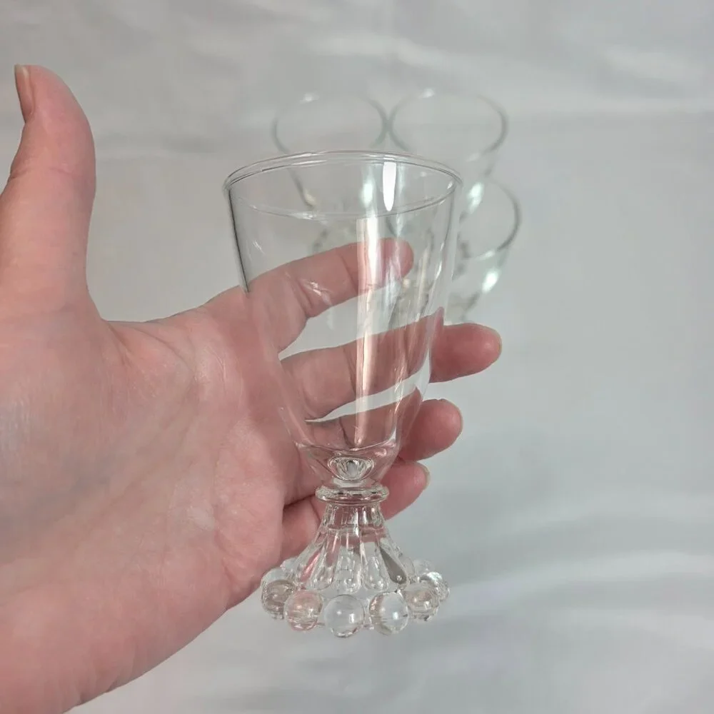 FOUR Anchor Hocking Berwick Boopie Clear Juice/Wine Glasses Ball Design on Base